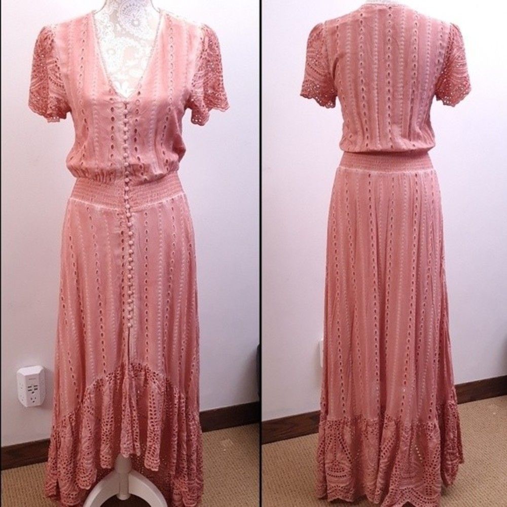 Young Fabulous & Broke Dusty Rose Crochet Maxi Dress